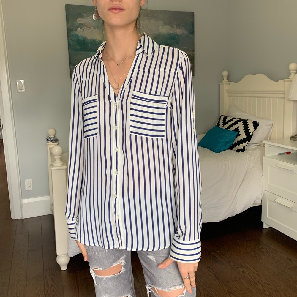 Collared Striped Blouse in Perfect Condition